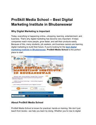 ProSkill Media School – Best Digital Marketing Institute in Bhubaneswar