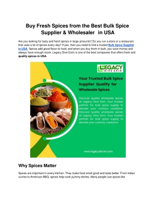 Buy Fresh Spices from the Best Bulk Spice Supplier & Wholesaler  in USA