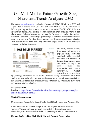 Oat Milk Market Growth Trends: Size, Share, and Future Outlook, 2032