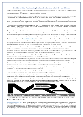 How Medical Billing Consultants Help Healthcare Practices Improve Cash Flow And Efficiency