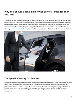 Why You Should Book a Luxury Car Service Tampa for Your Next Trip