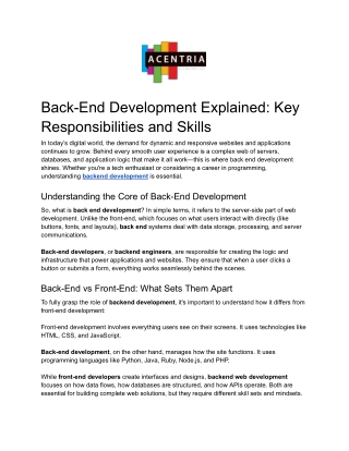 Back-End Development Explained: Key Responsibilities and Skills