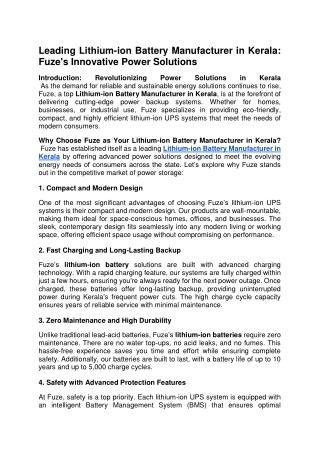 Fuze: Top Lithium-ion Battery Manufacturer in Kerala