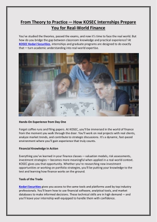 From Theory to Practice — How KOSEC Internships Prepare You for Real-World Finance
