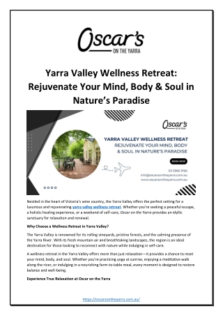Yarra Valley Wellness Retreat:  Rejuvenate Your Mind, Body & Soul in  Nature’s