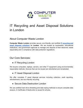 IT Recycling and Asset Disposal Solutions in London