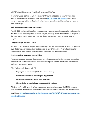 MK-76 Active GPS Antenna Precision That Moves With You