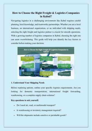 How to Choose the Right Freight and Logistics Companies in Kabul?