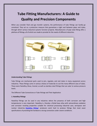 Tube Fitting Manufacturers: A Guide to Quality and Precision Components