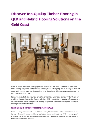 Discover Top Quality Timber Flooring in QLD and Hybrid Flooring Solutions on the Gold Coast