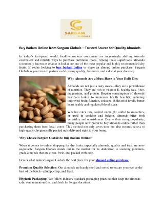 Buy Badam Online from Sargam Globals – Trusted Source for Quality Almonds
