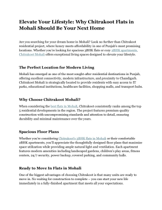 Elevate Your Lifestyle: Why Chitrakoot Flats in Mohali Should Be Your Next Home