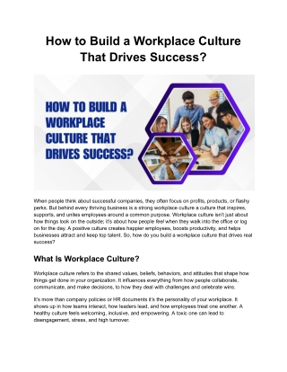 How to Build a Workplace Culture That Drives Success
