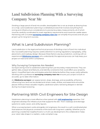 Land Subdivision Planning With a Surveying Company Near Me