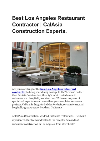 Best Los Angeles Restaurant Contractor | CalAsia Construction Experts.