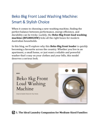 Beko 8kg Front Load Washing Machine: Smart & Stylish Choice