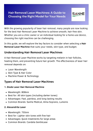 Hair Removal Laser Machines A Guide to Choosing the Right Model for Your Needs