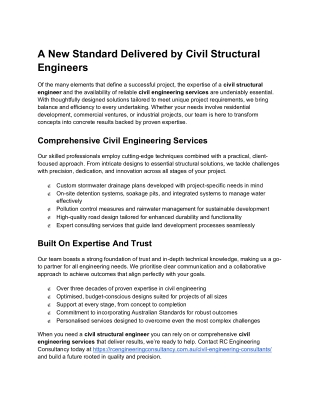 A New Standard Delivered by Civil Structural Engineers