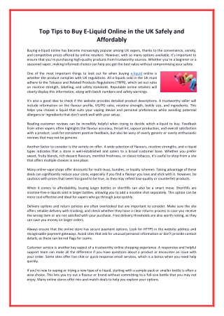 Top Tips to Buy E-Liquid Online in the UK Safely and Affordably