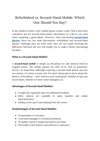 Refurbished vs. Second-Hand Mobile: Which One Should You Buy?