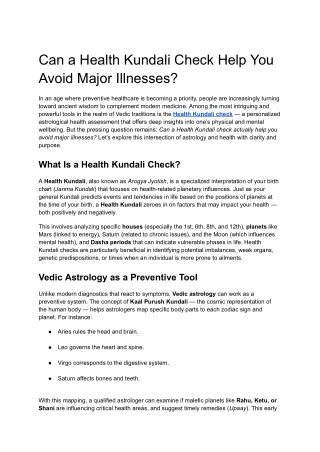 Can a Health Kundali Check Help You Avoid Major Illnesses