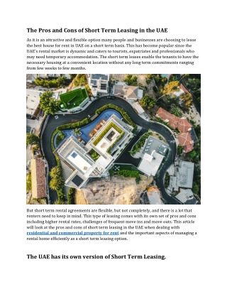 The Pros and Cons of Short Term Leasing in the UAE