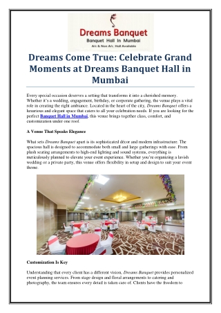 Dreams Banquet – Elegant & Affordable Banquet Hall in Mumbai