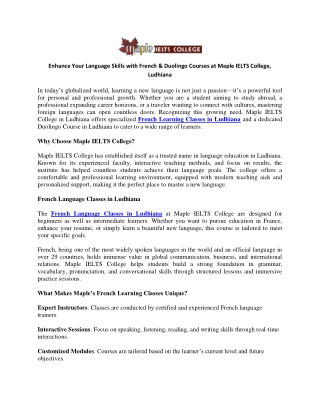 Enhance Your Language Skills with French & Duolingo Courses at Maple IELTS College, Ludhiana