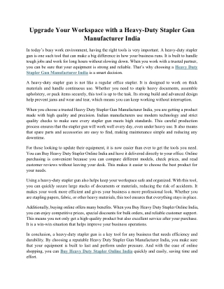 Upgrade Your Workspace with a Heavy-Duty Stapler Gun Manufacturer India