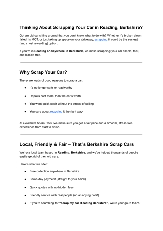 Thinking About Scrapping Your Car in Reading, Berkshire?