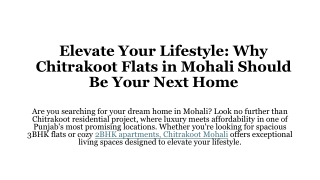 Elevate Your Lifestyle: Why Chitrakoot Flats in Mohali Should Be Your Next Home