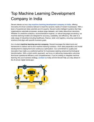 Top Machine Learning Development Company in India