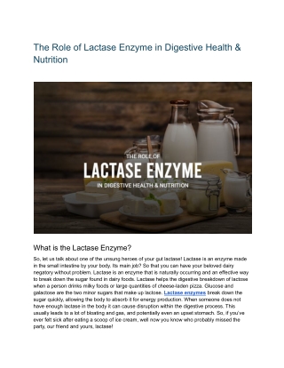 The Role of Lactase Enzyme in Digestive Health & Nutrition