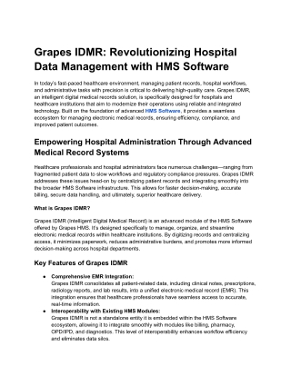 Grapes IDMR Revolutionizing Hospital Data Management with HMS Software