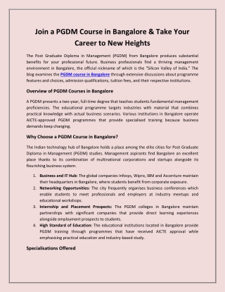 Join a PGDM Course in Bangalore & Take Your Career to New Heights