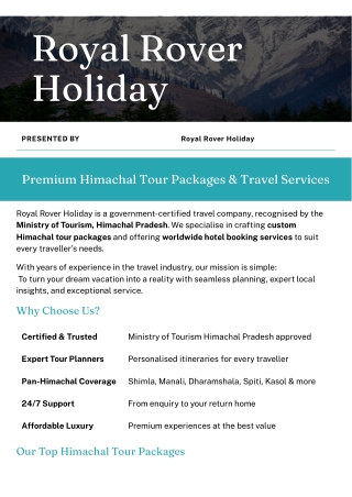 Royal Rover Holiday - Premium Himachal Tour Packages & Travel Services