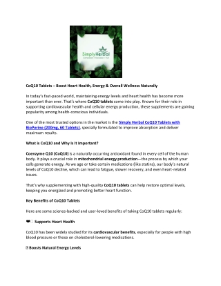 CoQ10 Tablets for Anti-Aging and Cellular Health