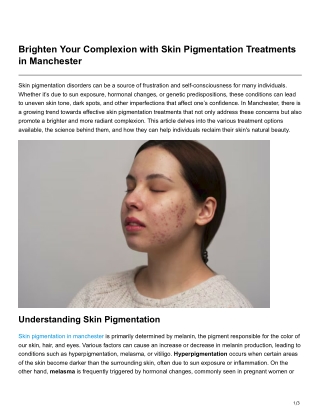 Brighten Your Complexion with Skin Pigmentation Treatments in Manchester