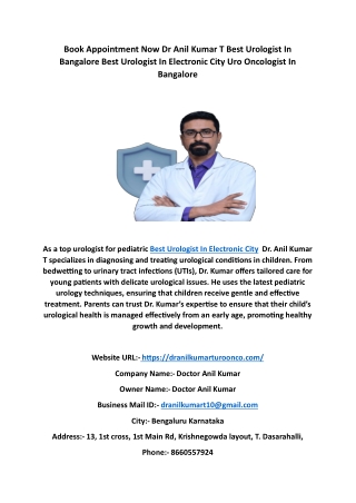 Book Appointment Now Dr Anil Kumar T Best Urologist In Bangalore Best Urologist