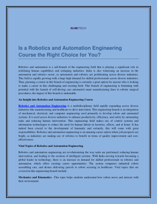 Is a Robotics and Automation Engineering Course the Right Choice for You?