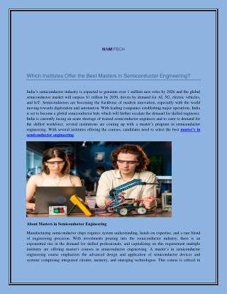 Which Institutes Offer the Best Masters in Semiconductor Engineering?