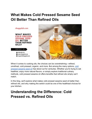 What Makes Cold Pressed Sesame Seed Oil Better Than Refined Oils