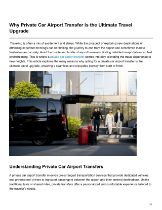 Why Private Car Airport Transfer is the Ultimate Travel Upgrade
