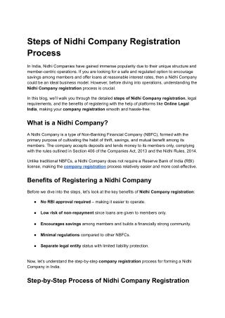 Steps of Nidhi Company Registration Process