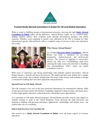 Trusted Study Abroad Consultant in Dubai for UK and Global Education