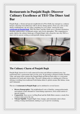 Restaurants in Punjabi Bagh