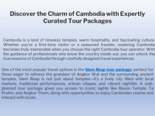 Discover the Charm of Cambodia with Expertly Curated Tour Packages