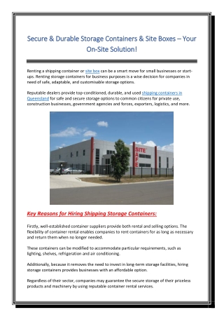 Secure & Durable Storage Containers & Site Boxes – Your On-Site Solution!