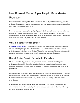 How Borewell Casing Pipes Help in Groundwater Protection