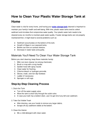 How to Clean Your Plastic Water Storage Tank at Home